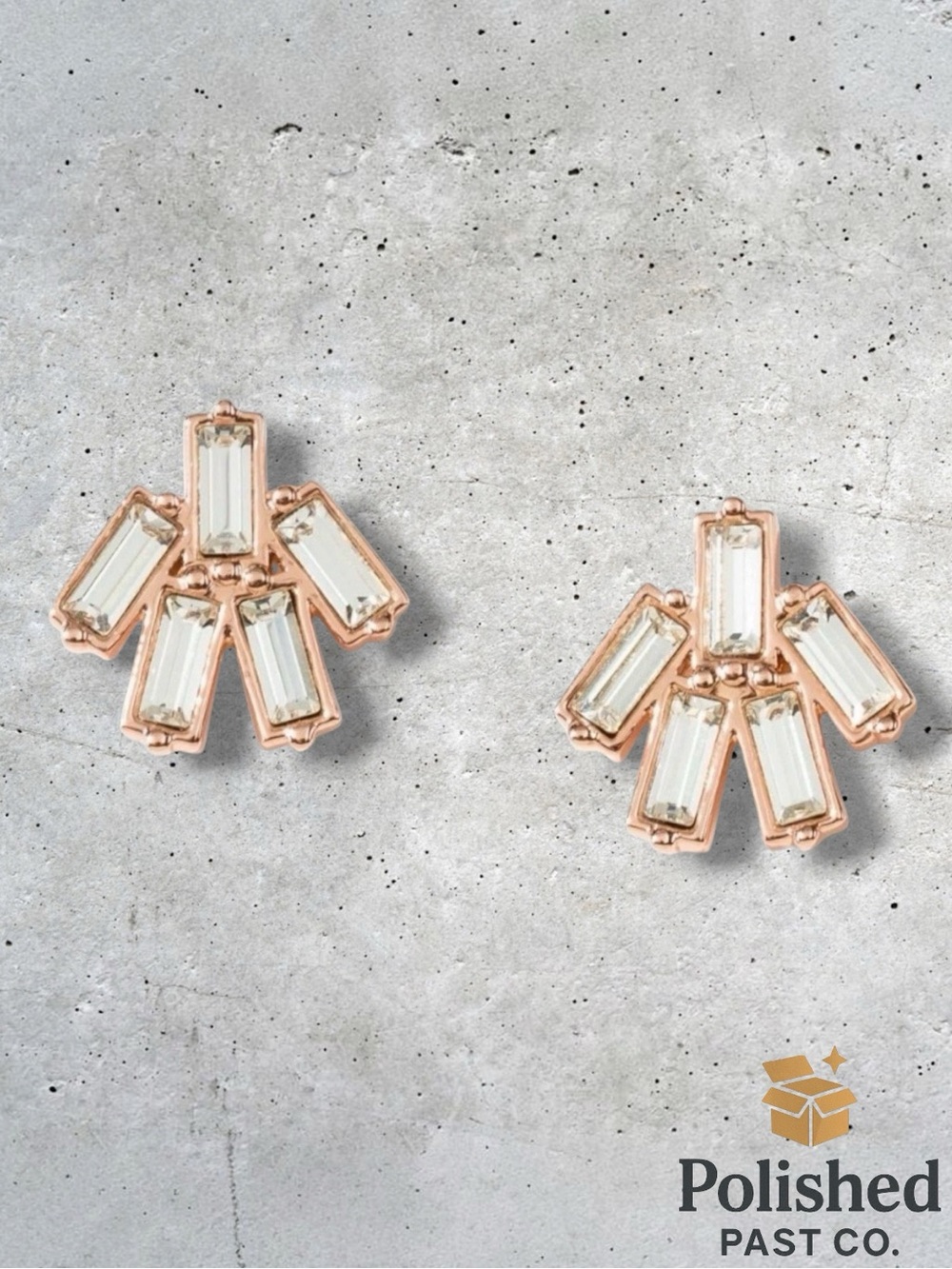 Touchstone Crystal Swarovski Blush Baguette Earrings Art Deco Cluster Studs